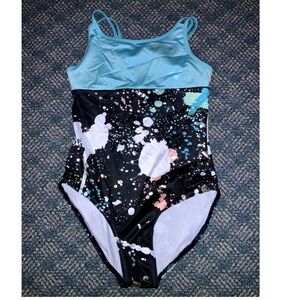 Justice Girls Leotard‎ Gymnastics Dance Sparkle Print Blue Teal Pink L 12 14